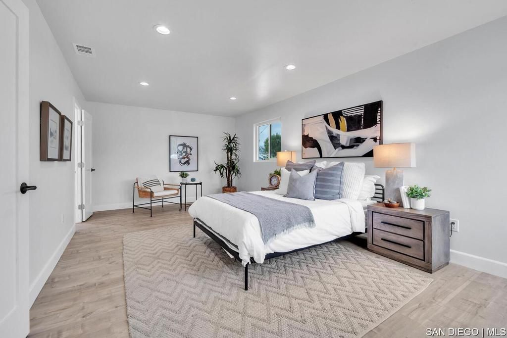 Bedroom, Interior, Recessed Lighting, Wood Texture Flooring