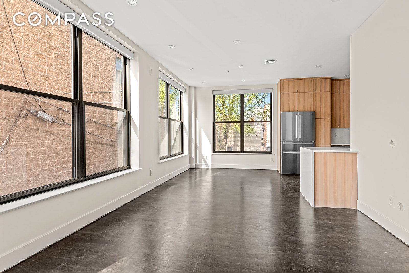 Empty room, Interior, Kitchen, Recessed Lighting, Wood Texture Flooring