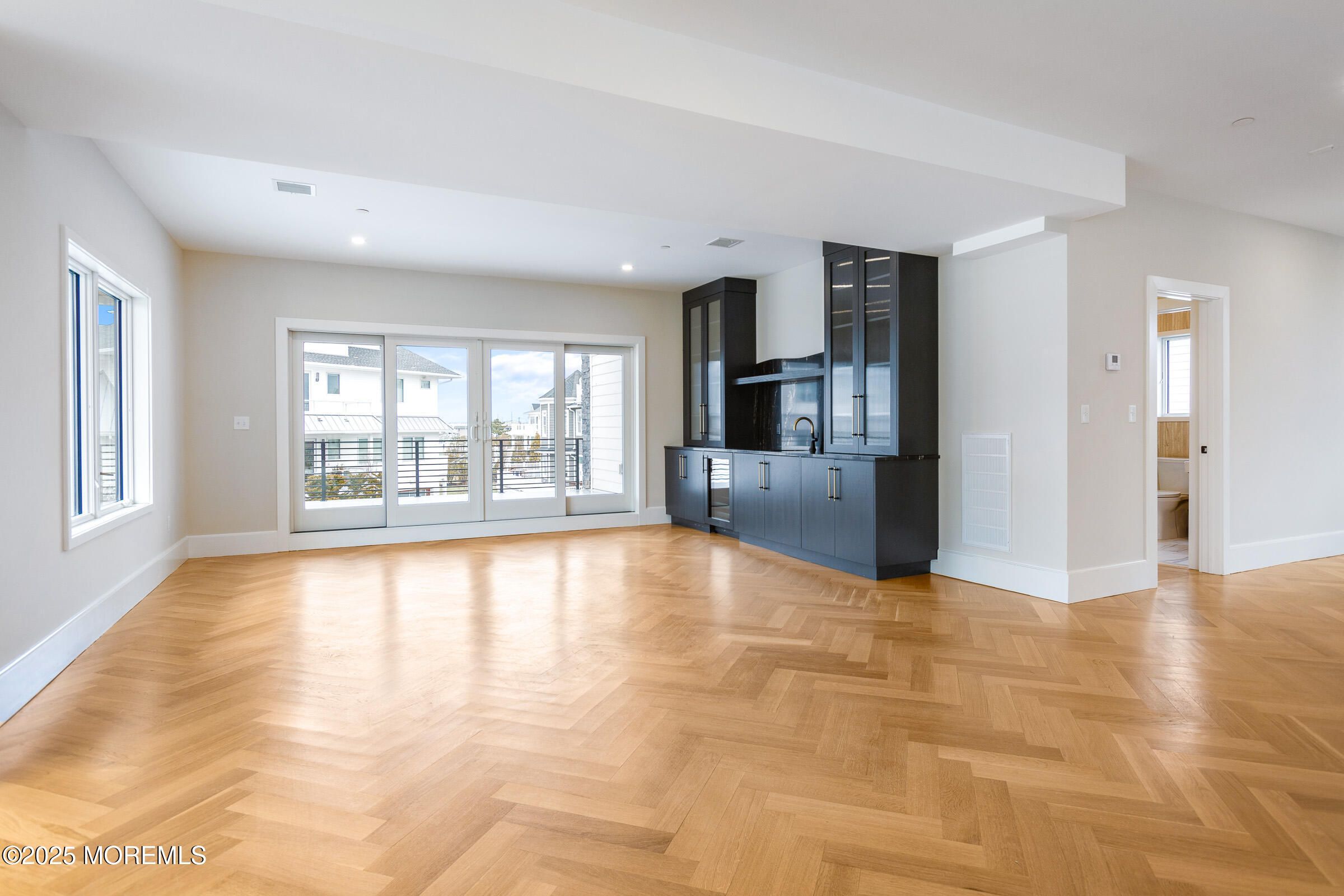 Empty room, Interior, Kitchen, Recessed Lighting, Wood Texture Flooring