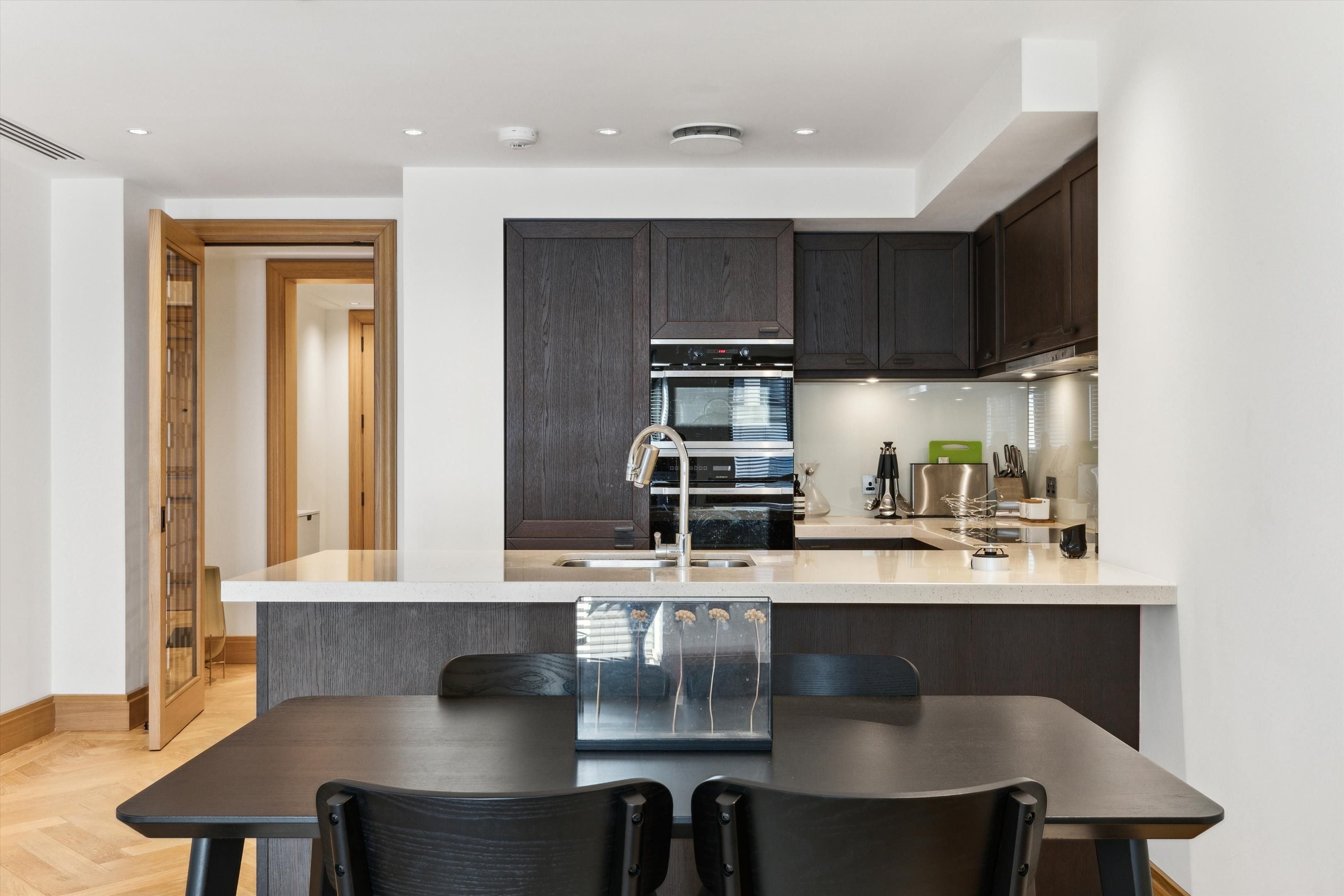 Interior, Kitchen, Recessed Lighting, Wood Texture Flooring