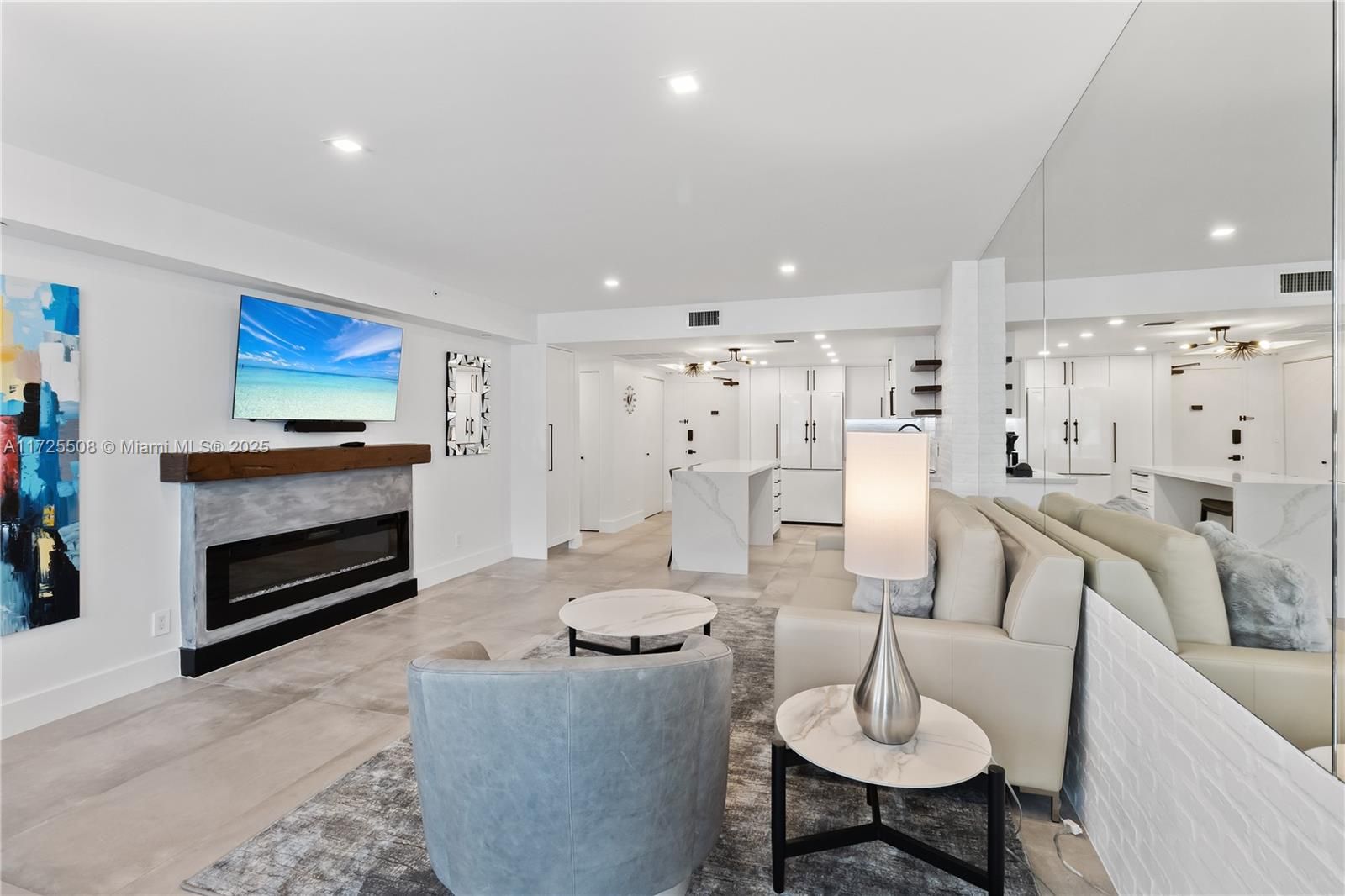 Fireplace, Interior, Kitchen, Living room, Pendant Lights, Recessed Lighting