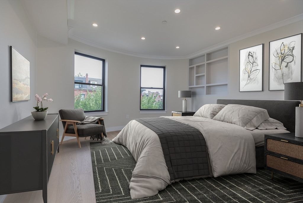 Bedroom, Interior, Recessed Lighting, Wood Texture Flooring