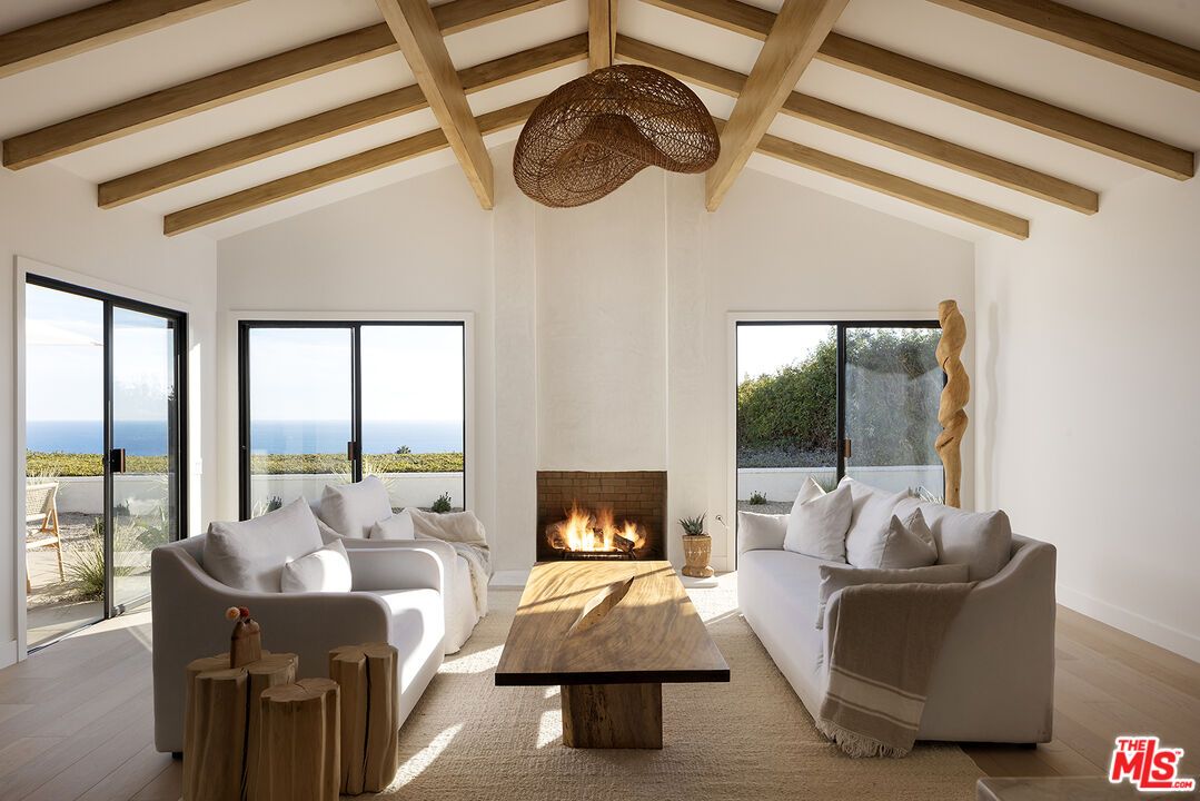 Fireplace, Interior, Living room, Water, Wooden Beams, Wood Texture Flooring