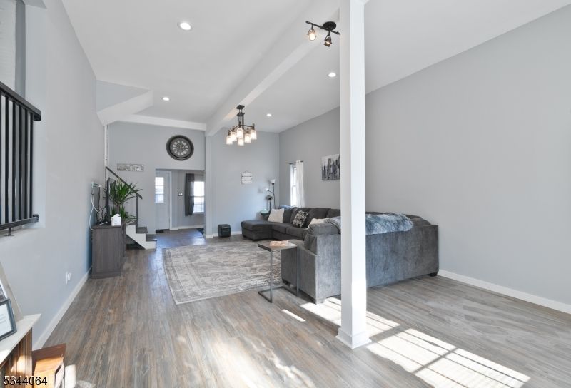 Interior, Living room, Pendant Lights, Recessed Lighting, Wood Texture Flooring