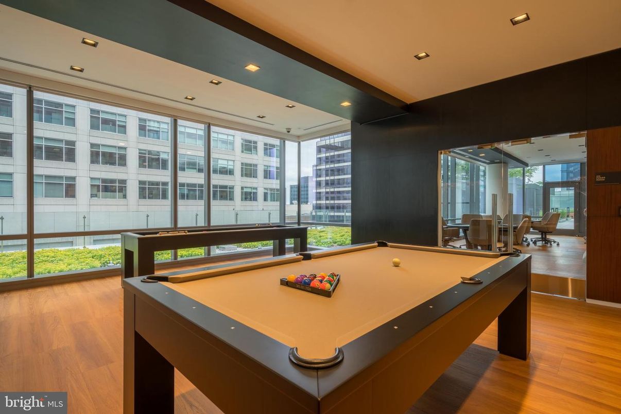 Billiard Table, Game Room, Interior, Recessed Lighting, Wood Texture Flooring