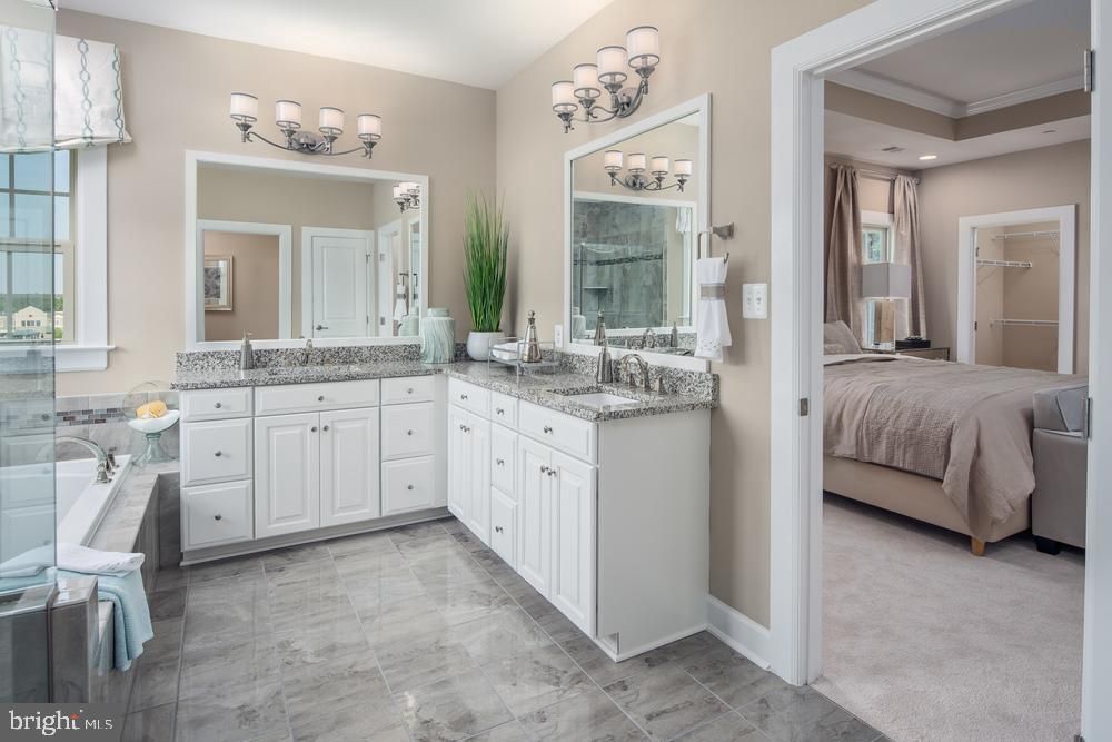 Bathroom, Bedroom, Dual Sink Vanities, Interior, Marble, Recessed Lighting