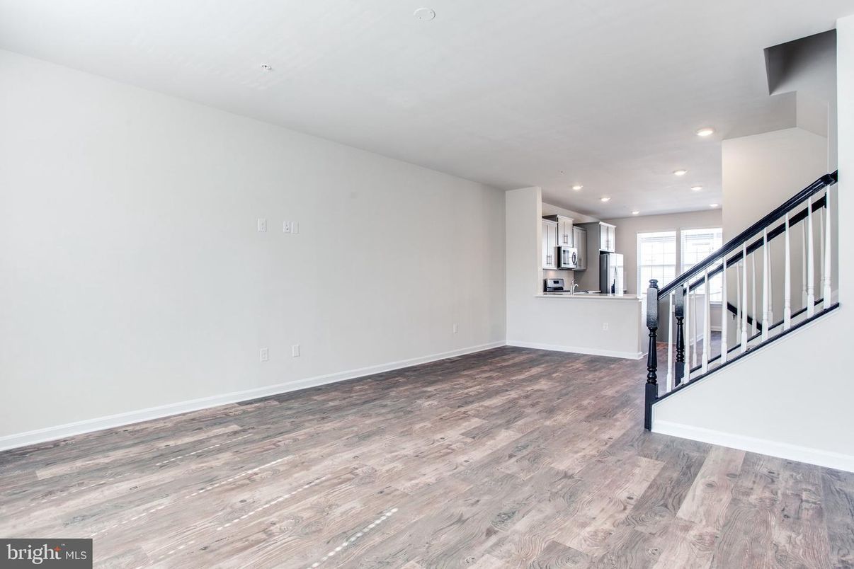Empty room, Interior, Kitchen, Recessed Lighting, Wood Texture Flooring
