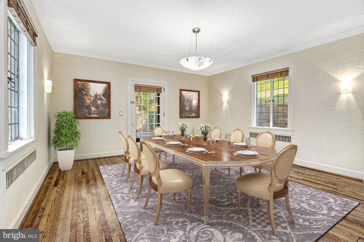 Dining room, Interior, Pendant Lights, Wood Texture Flooring