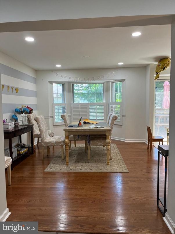 Dining room, Game Room, Interior, Recessed Lighting, Wood Texture Flooring