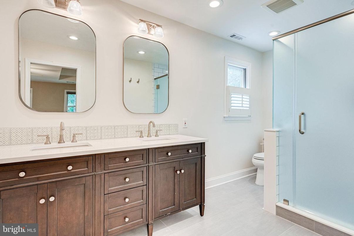 Bathroom, Dual Sink Vanities, Glass Shower, Interior, Recessed Lighting