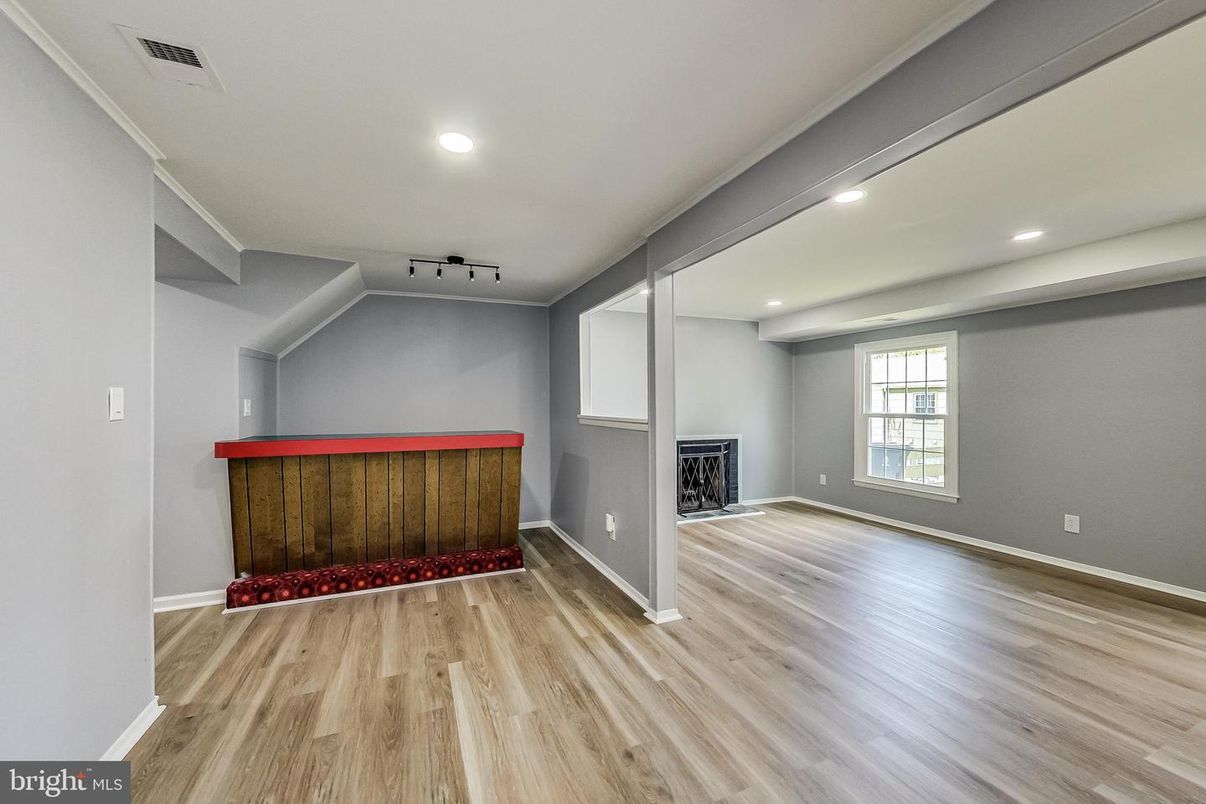 Fireplace, Interior, Recessed Lighting, Wood Texture Flooring