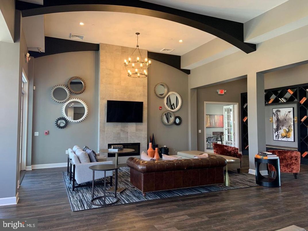 Chandelier, Fireplace, Interior, Living room, Recessed Lighting, Wood Texture Flooring