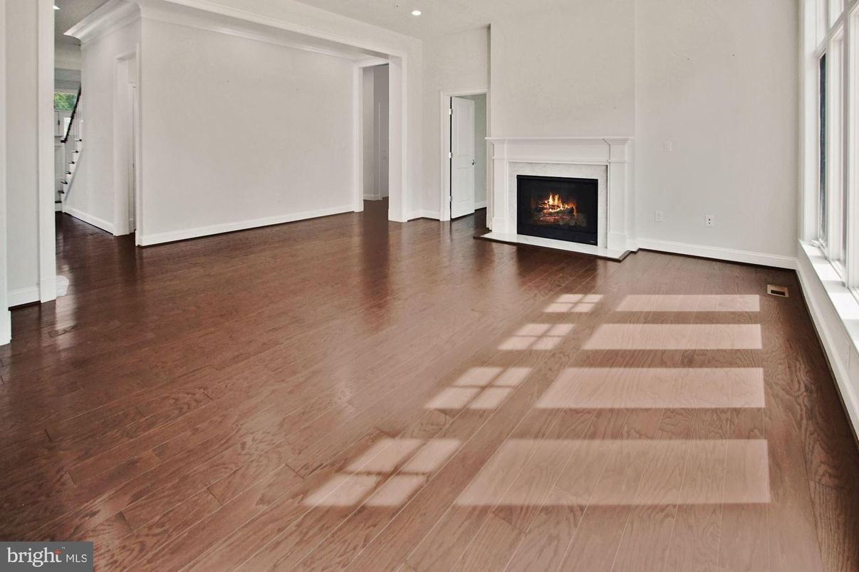 Empty room, Fireplace, Interior, Recessed Lighting, Wood Texture Flooring