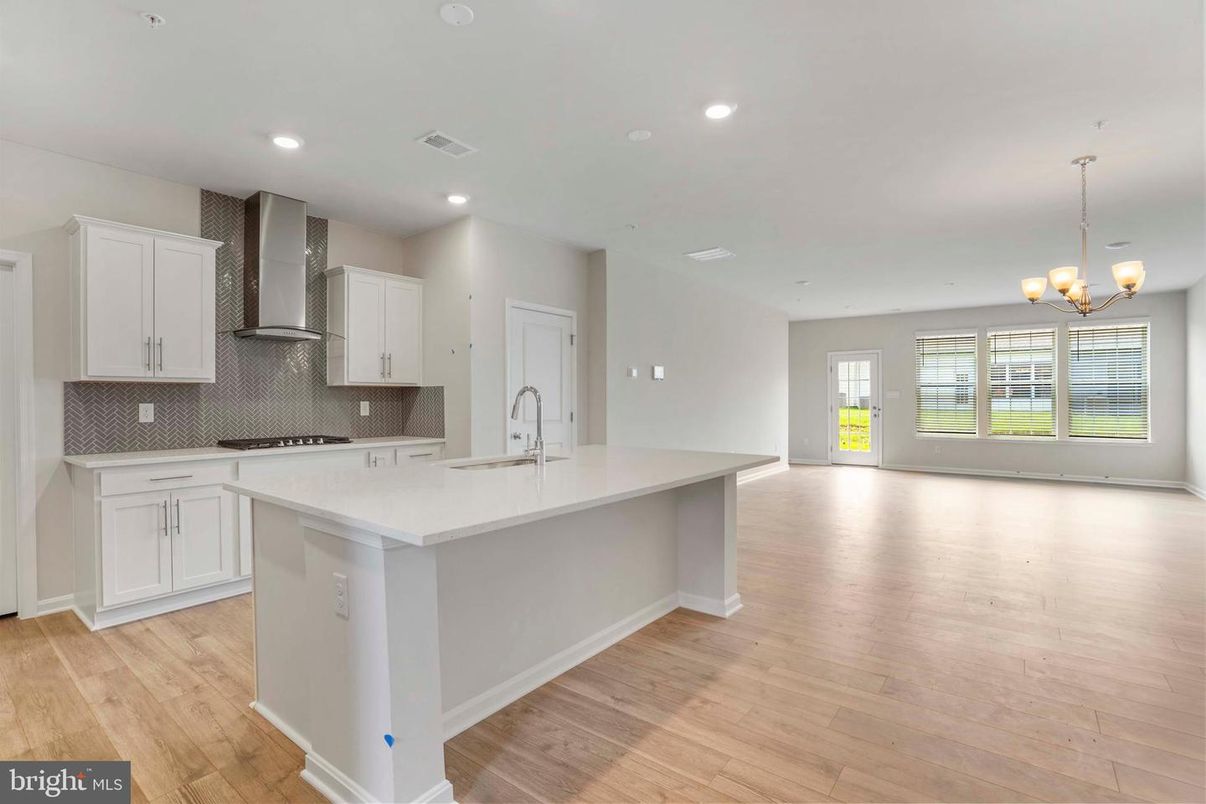 Chandelier, Interior, Kitchen, Recessed Lighting, Wood Texture Flooring