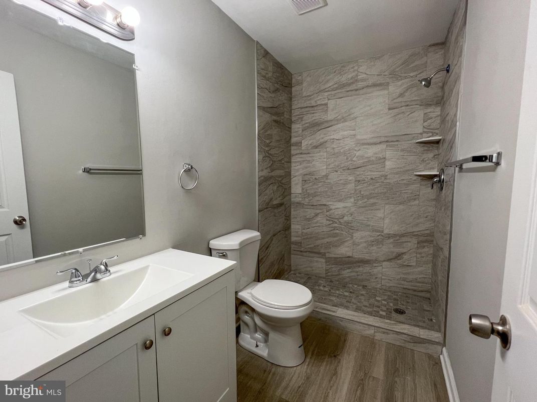 Bathroom, Interior, Marble Walls, Wood Texture Flooring