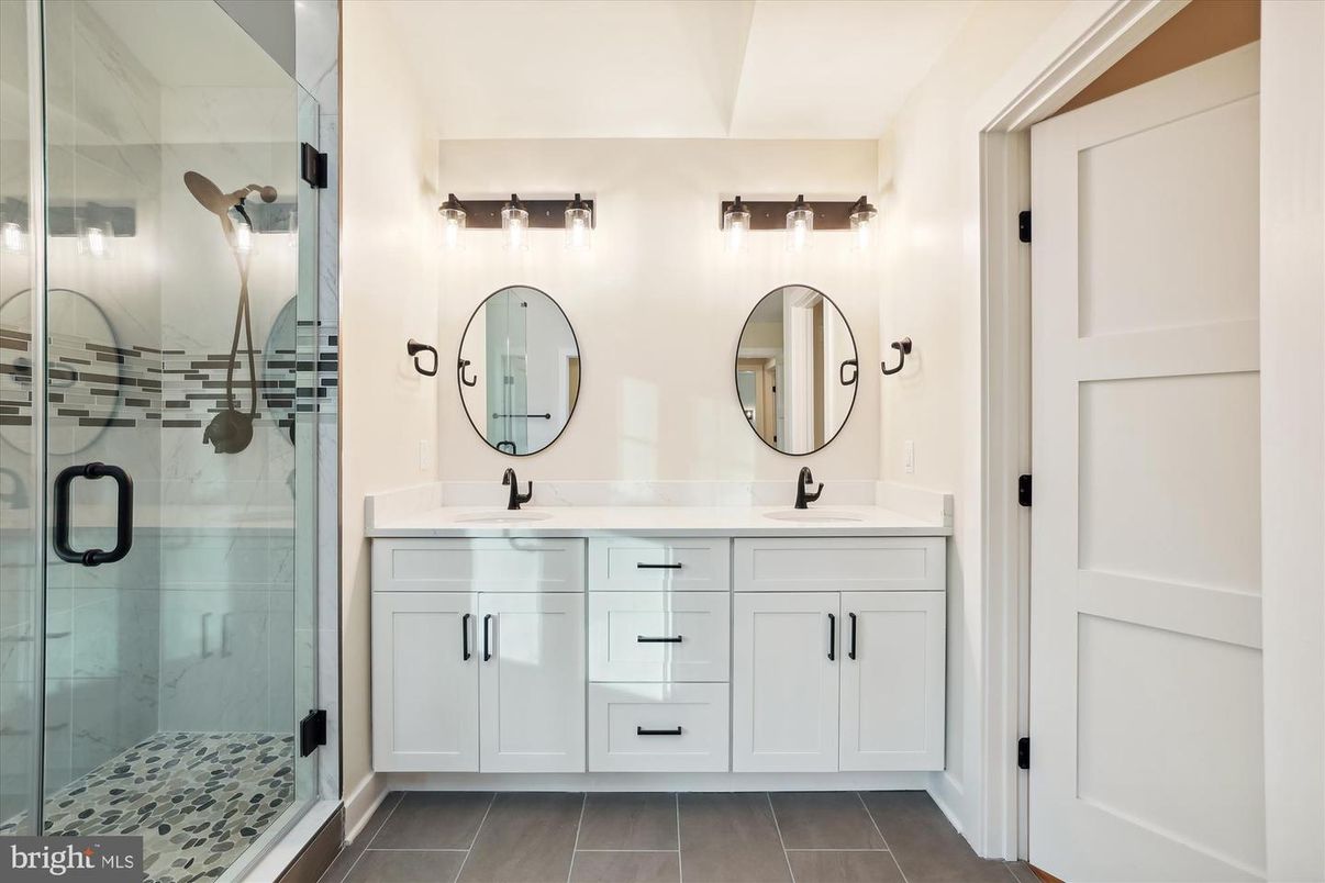 Bathroom, Dual Sink Vanities, Glass Shower, Interior