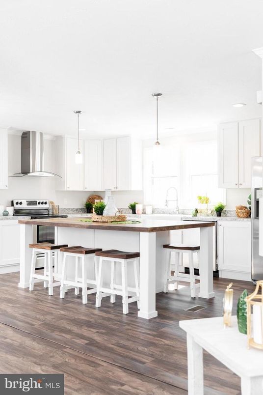 Interior, Kitchen, Pendant Lights, Stainless Steel Appliances, Wood Texture Flooring