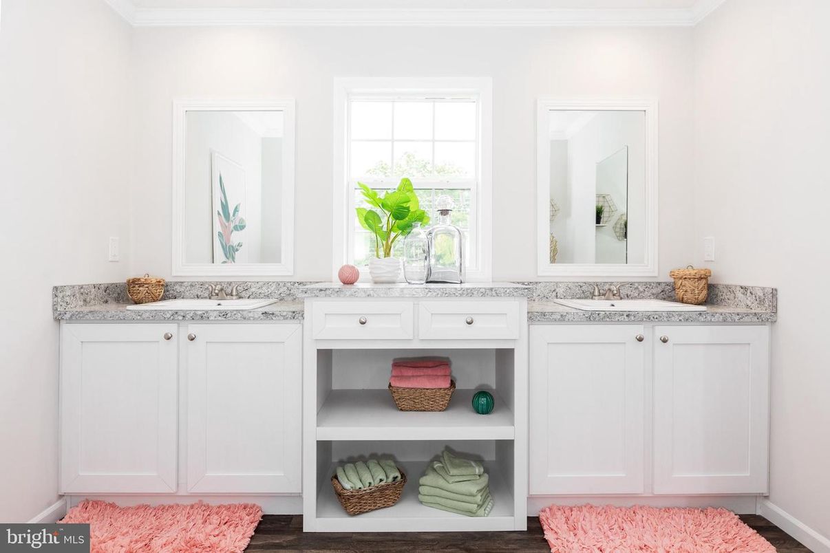 Bathroom, Dual Sink Vanities, Interior, Wood Texture Flooring