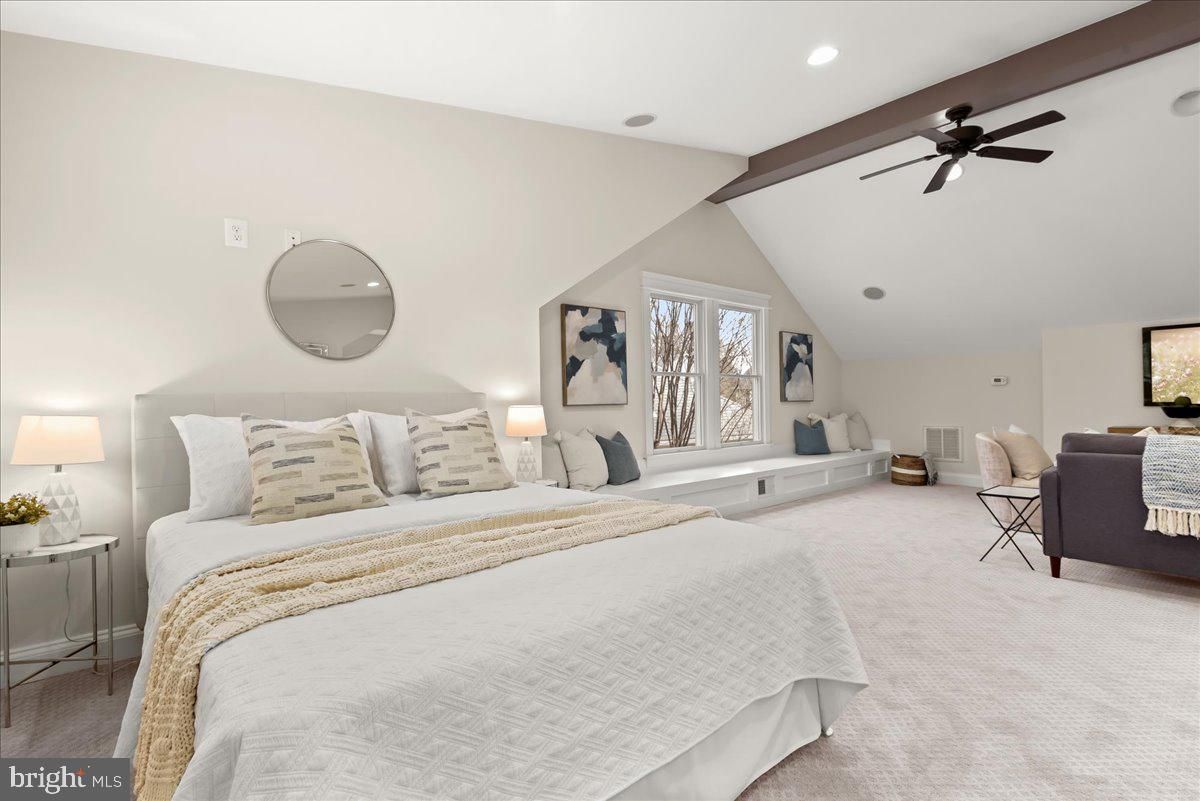 Bedroom, Interior, Recessed Lighting, Wooden Beams