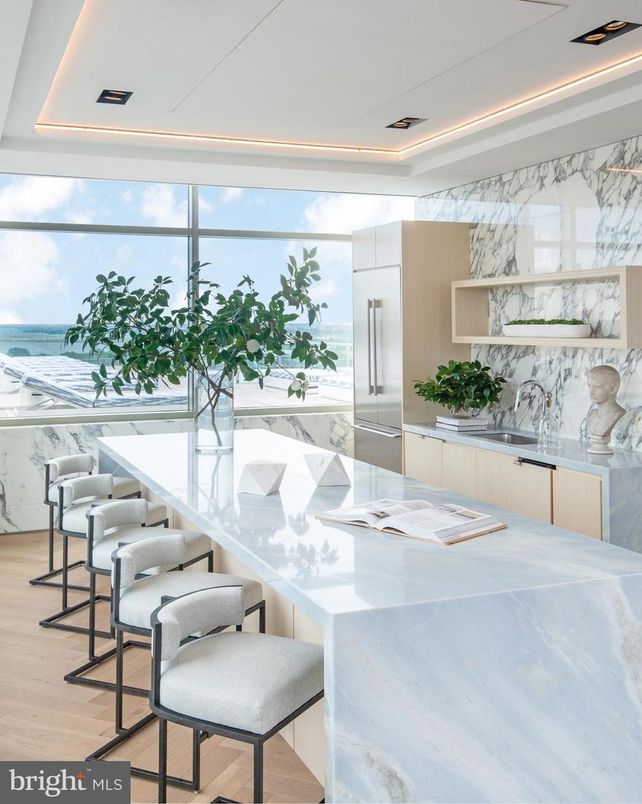 Interior, Marble Walls, Recessed Lighting, Water, Wood Texture Flooring