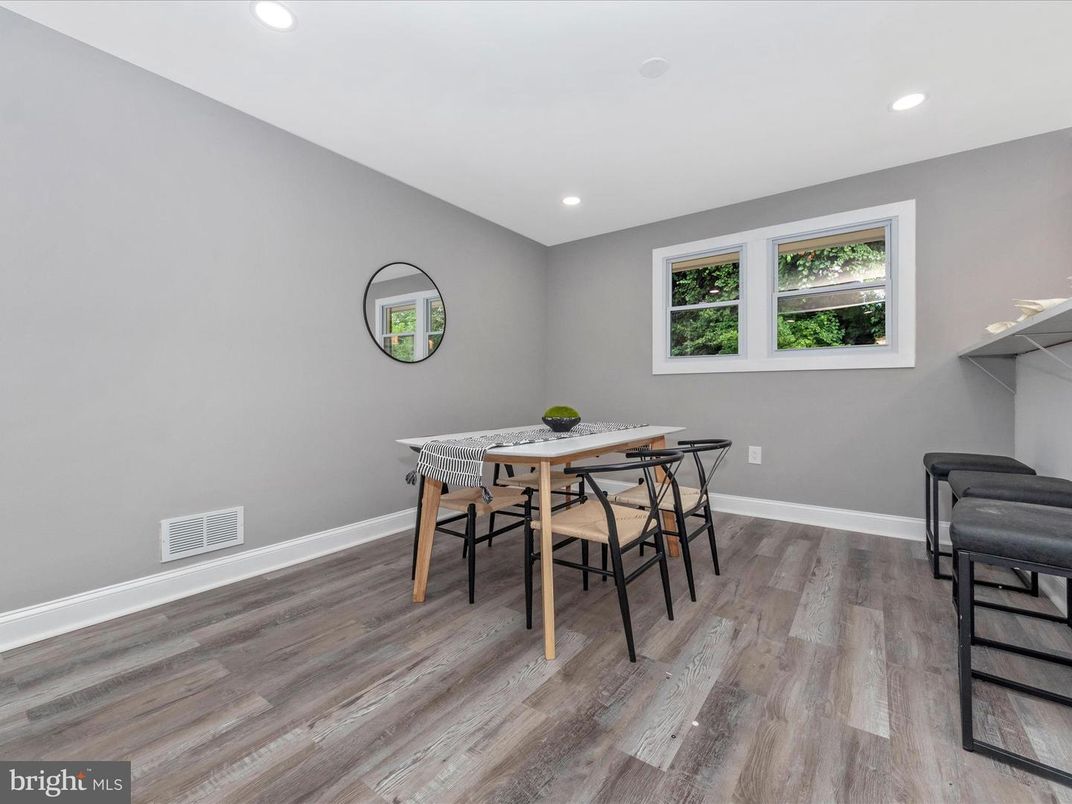 Dining room, Interior, Recessed Lighting, Wood Texture Flooring