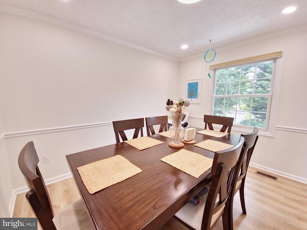 Dining room, Interior, Recessed Lighting, Wood Texture Flooring