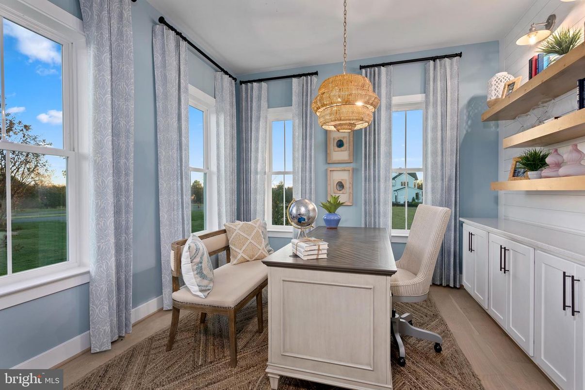 Chandelier, Home Office, Interior, Pendant Lights, Wood Texture Flooring