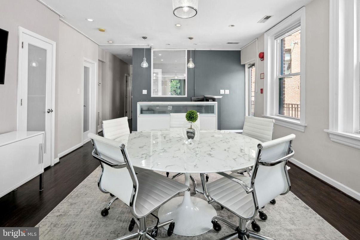 Dining room, Interior, Pendant Lights, Recessed Lighting, Wood Texture Flooring