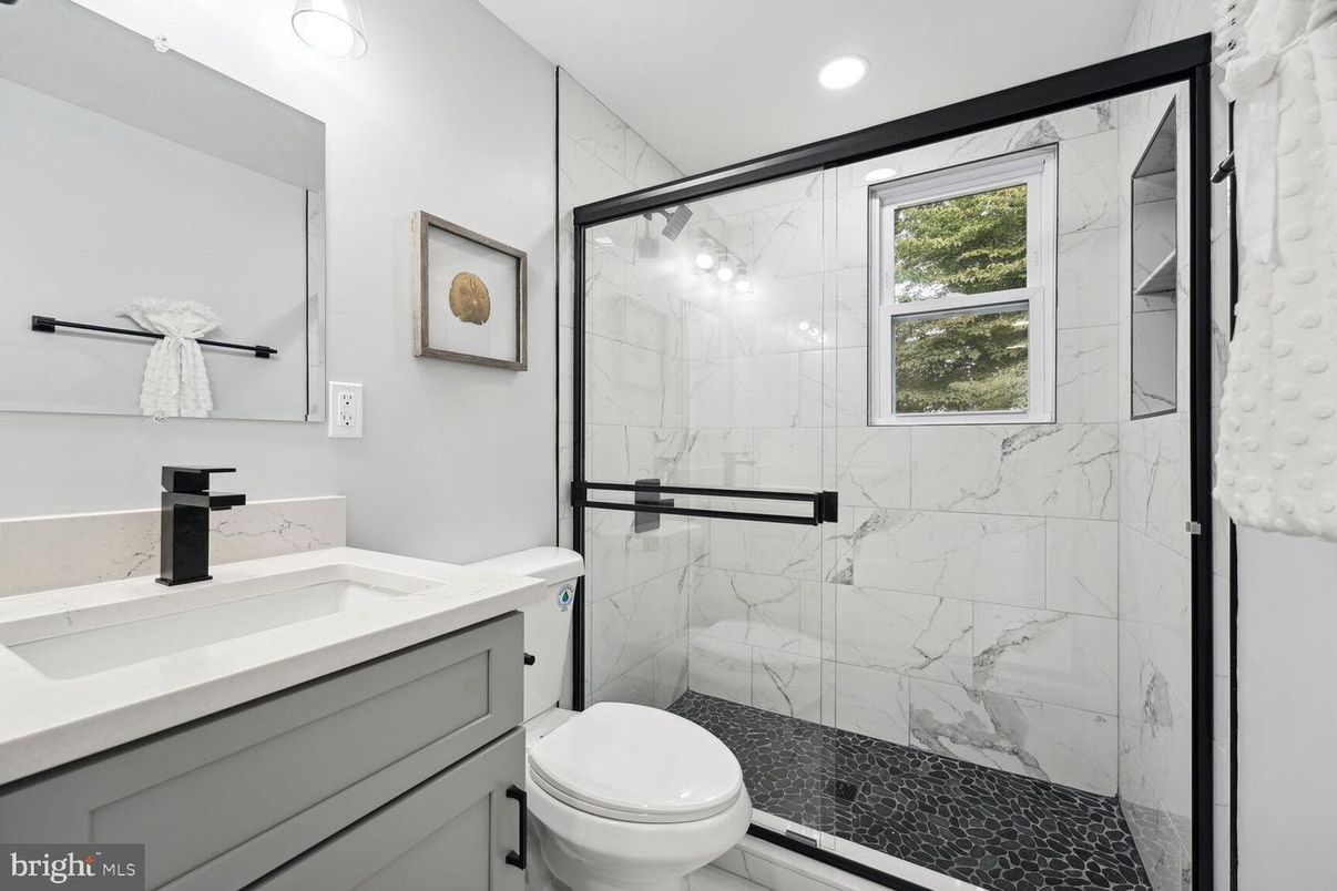 Bathroom, Glass Shower, Interior, Marble Walls, Recessed Lighting