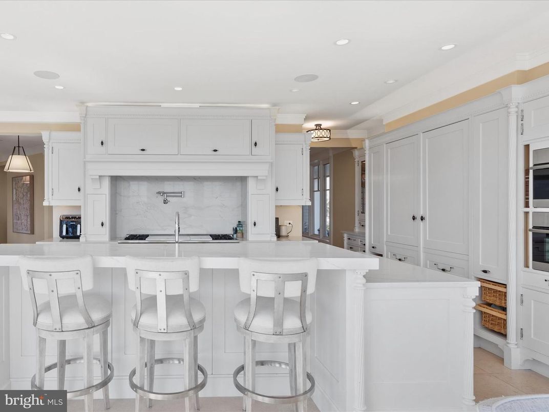 Interior, Kitchen, Marble Walls, Recessed Lighting, Stainless Steel Appliances
