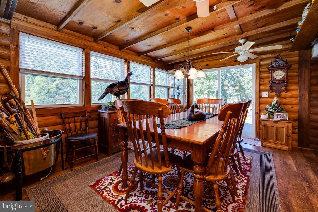 Dining room, Interior, Pendant Lights, Wooden Beams, Wooden Ceilings, Wood Texture Flooring, Wooden Walls
