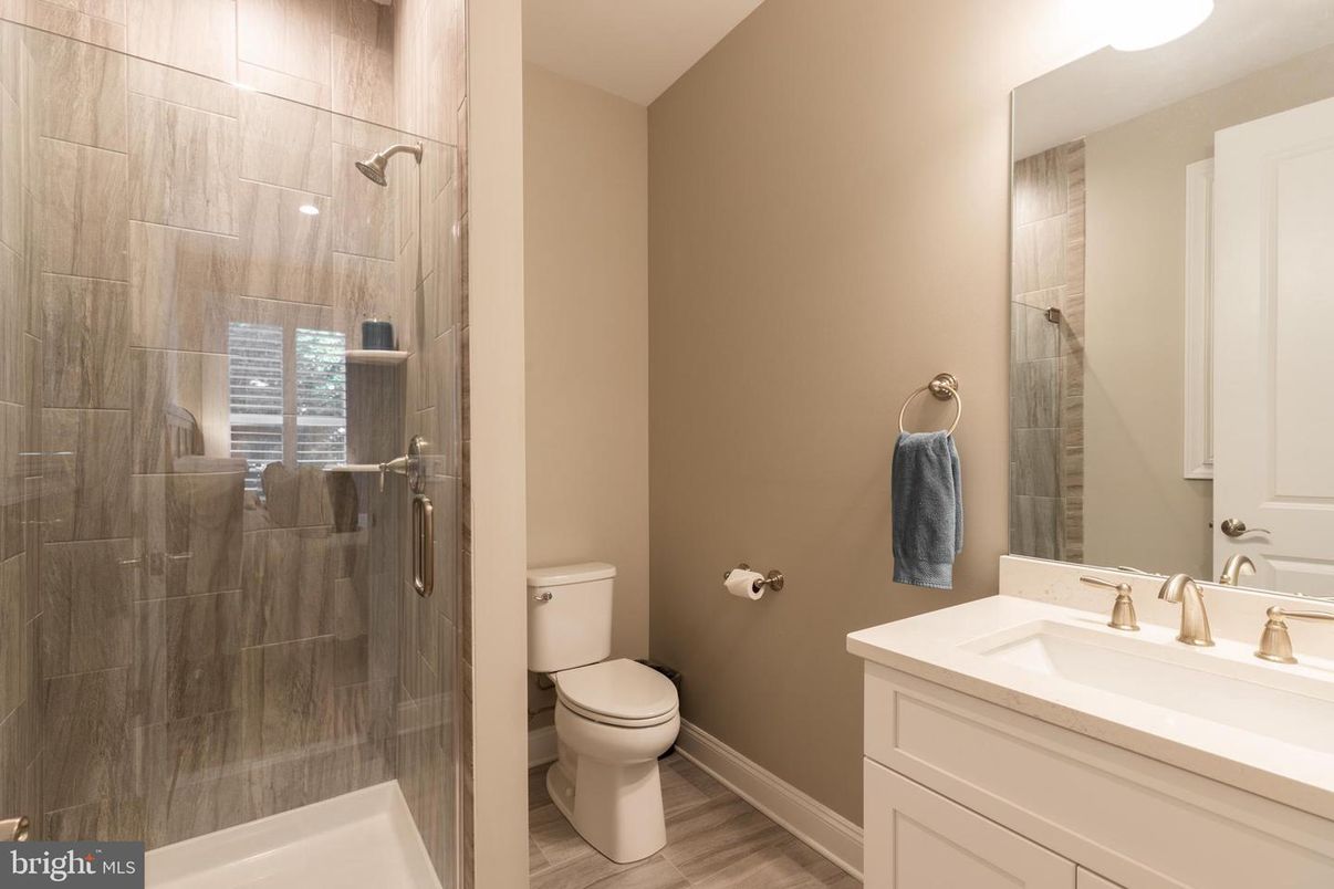 Bathroom, Glass Shower, Interior, Wood Texture Flooring