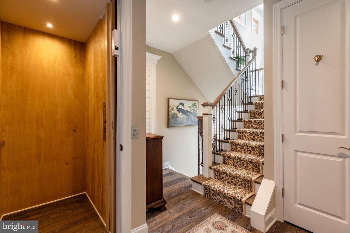 Elevator, Interior, Recessed Lighting, Wood Texture Flooring, Wooden Walls