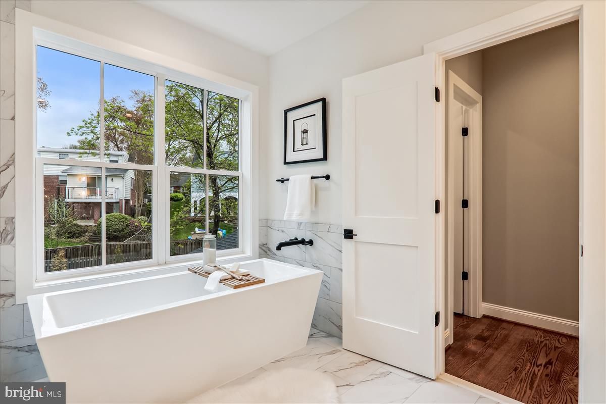 Bathroom, Free Standing Baths, Interior, Marble, Wood Texture Flooring