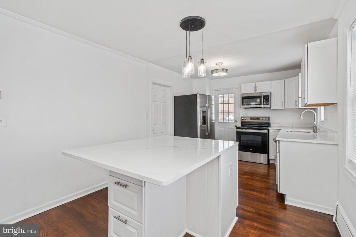 Interior, Kitchen, Pendant Lights, Stainless Steel Appliances, Wood Texture Flooring