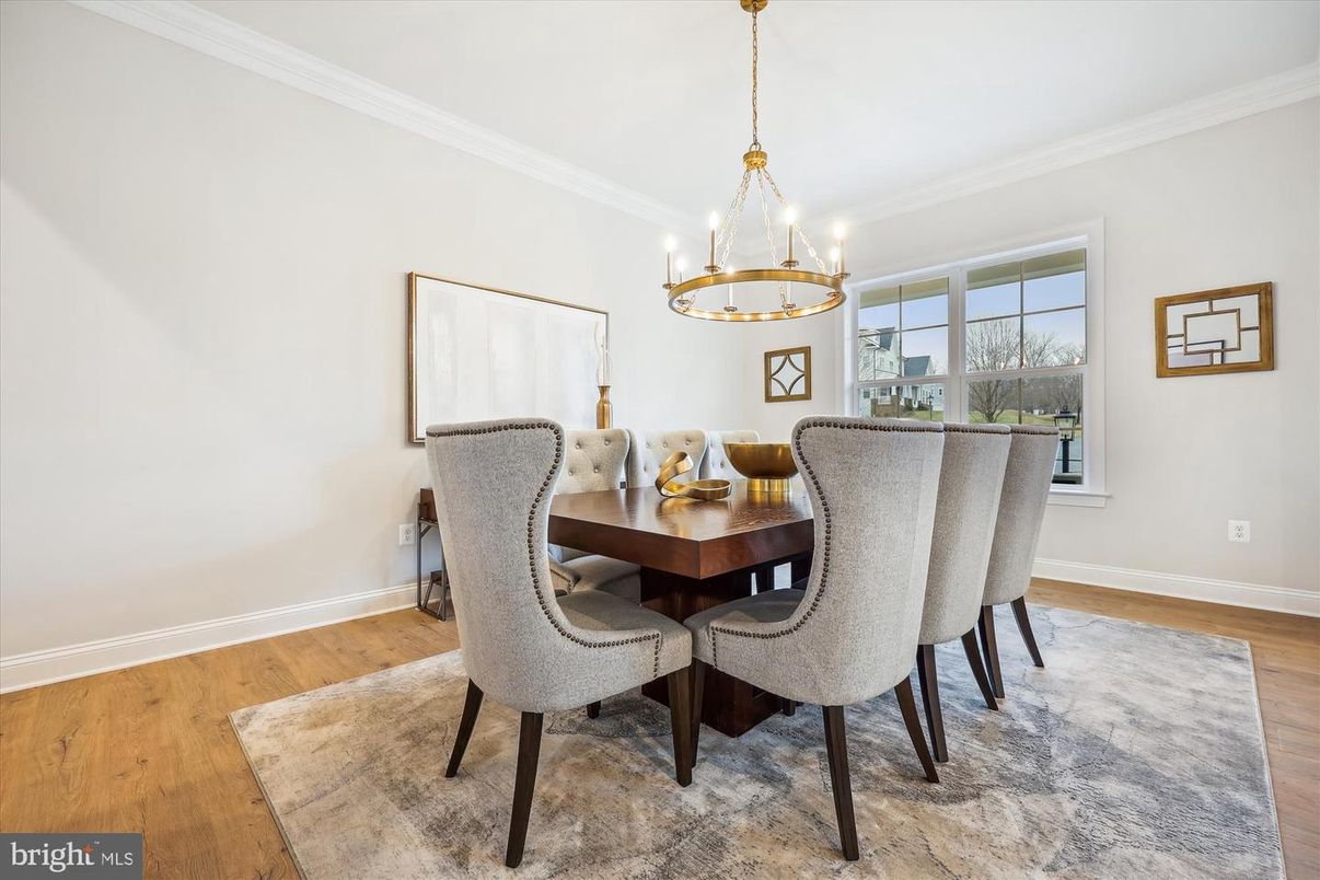 Chandelier, Dining room, Interior, Pendant Lights, Wood Texture Flooring