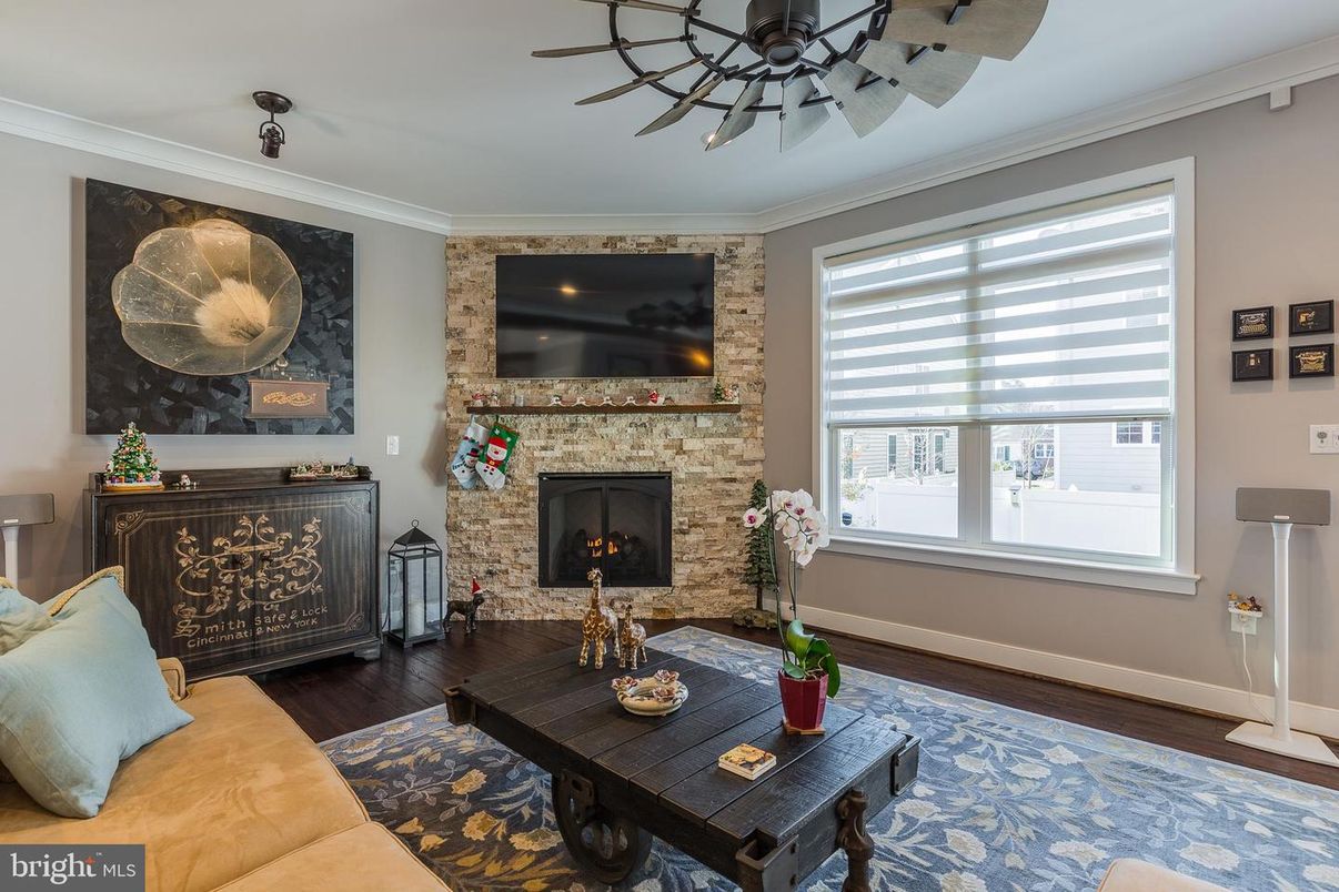 Fireplace, Interior, Living room, Stone Walls, Wood Texture Flooring