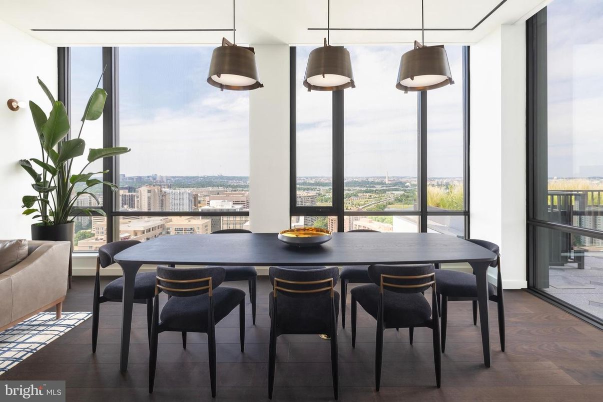 Dining room, Interior, Pendant Lights, Wood Texture Flooring