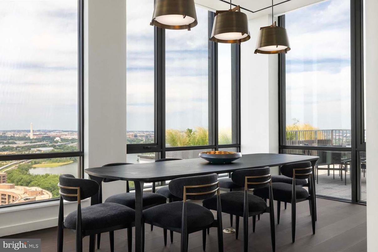 Dining room, Interior, Pendant Lights, Wood Texture Flooring