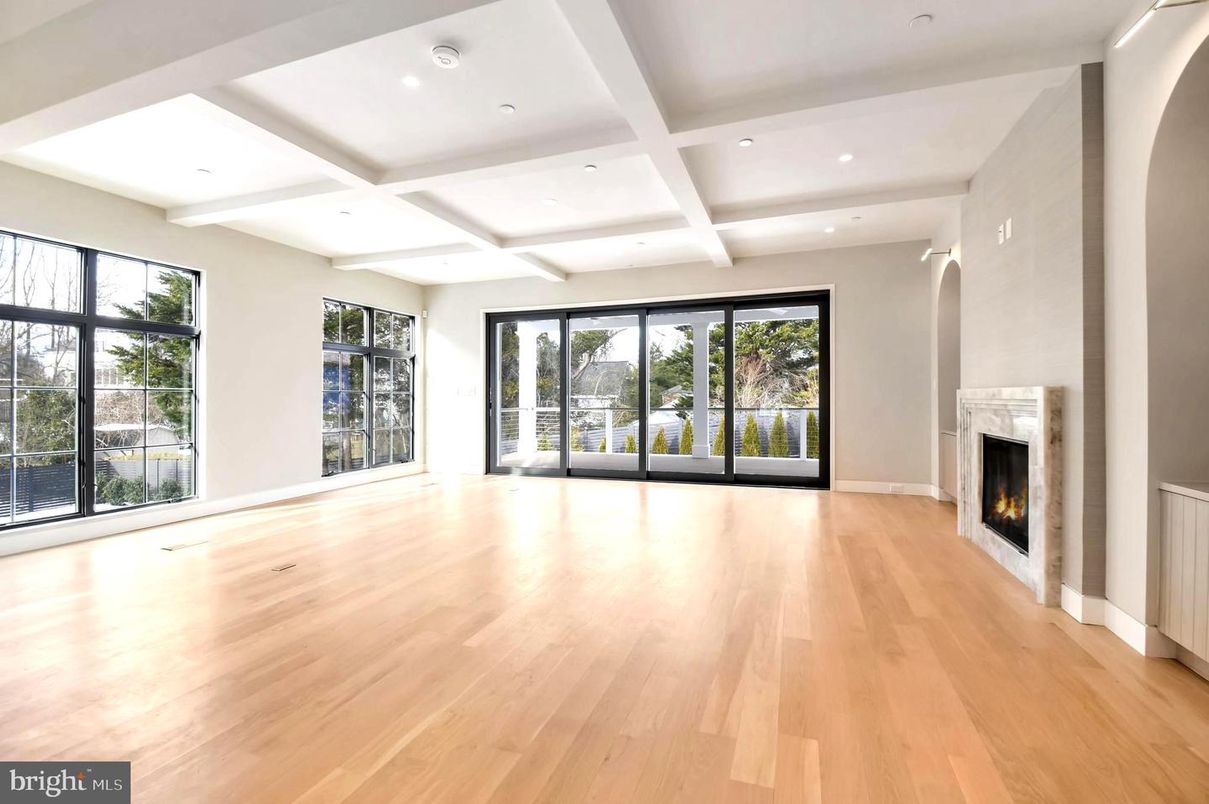 Empty room, Fireplace, Interior, Recessed Lighting, Wood Texture Flooring
