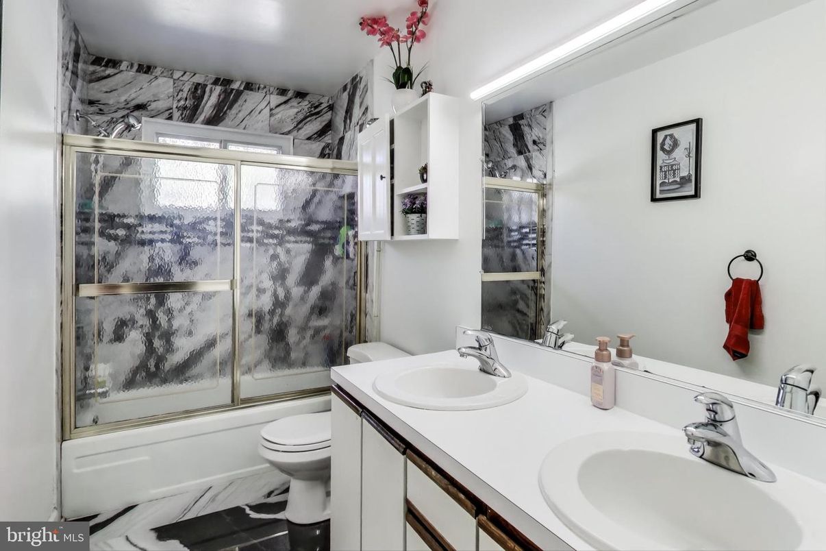 Bathroom, Dual Sink Vanities, Glass Shower, Interior, Marble, Marble Walls