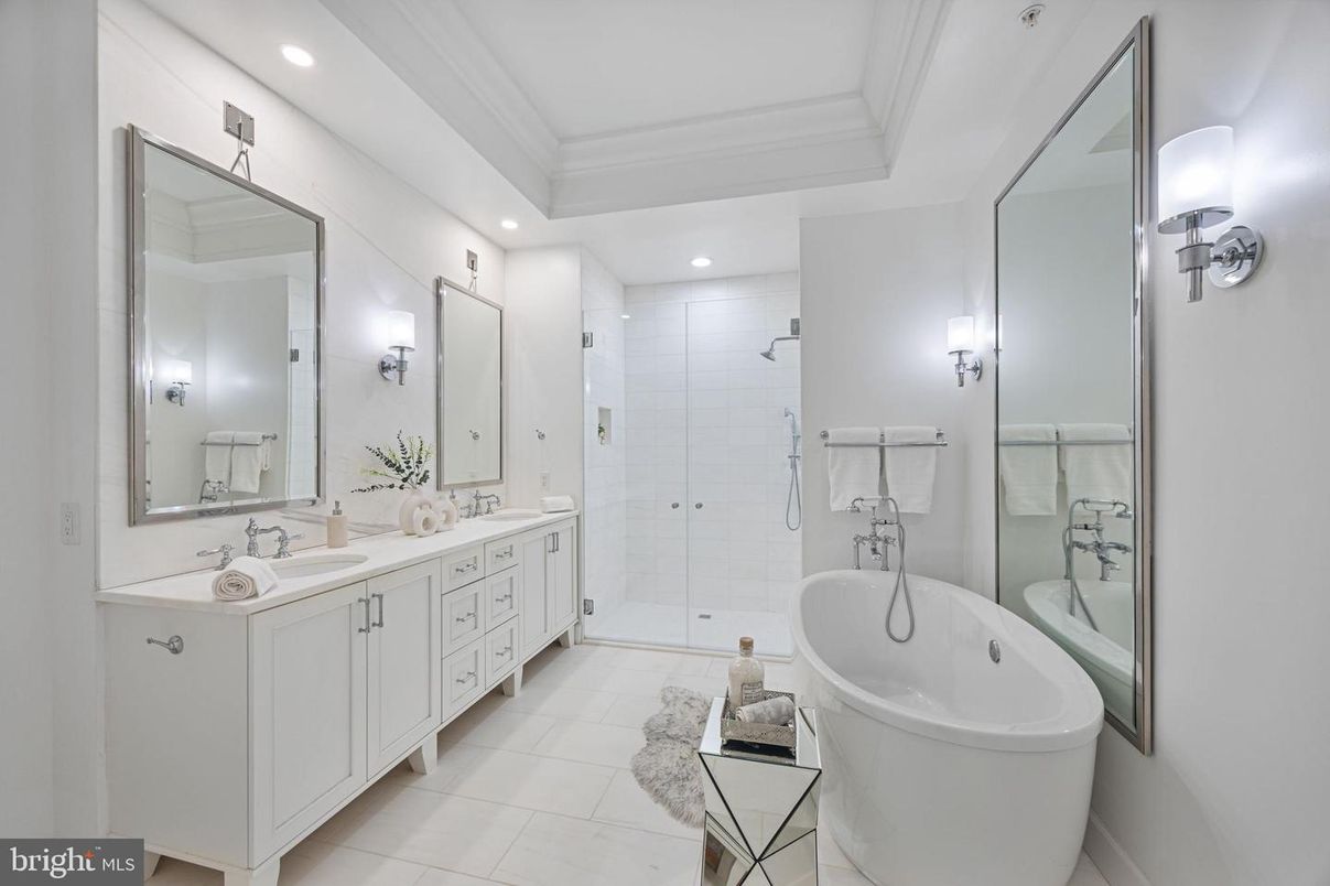 Bathroom, Dual Sink Vanities, Free Standing Baths, Glass Shower, Interior, Recessed Lighting