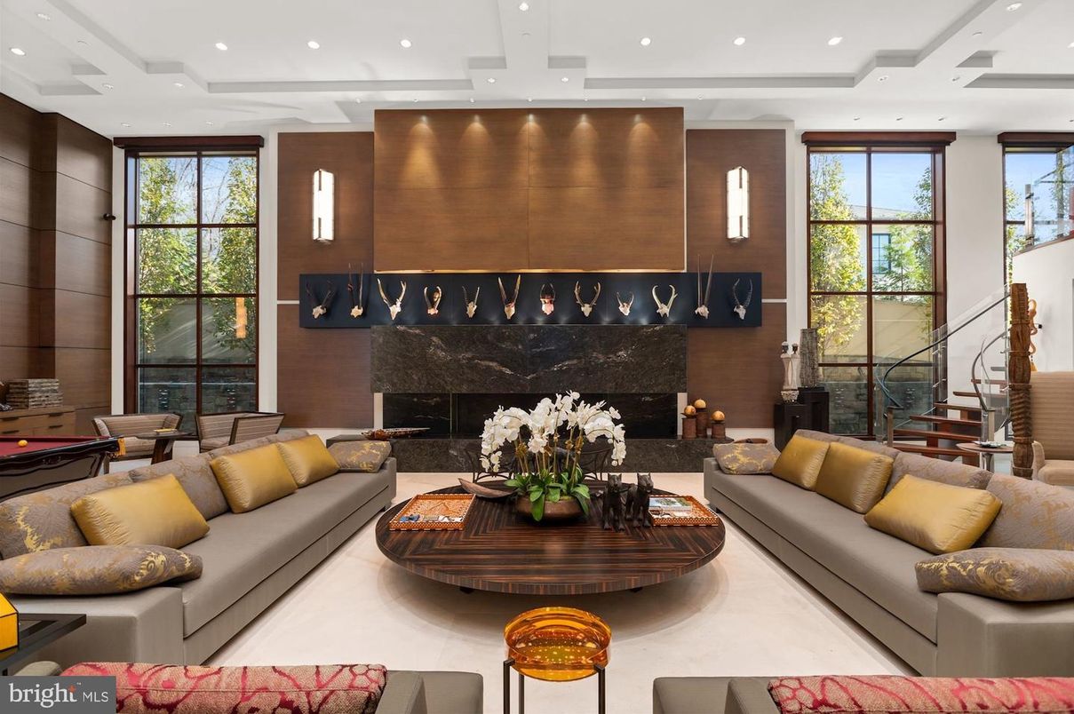 Fireplace, Interior, Living room, Recessed Lighting, Wooden Walls