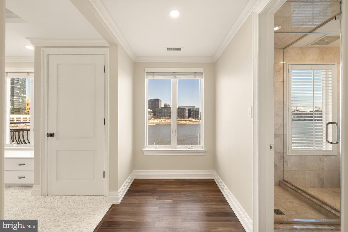 Bathroom, Interior, Recessed Lighting, Water, Wood Texture Flooring