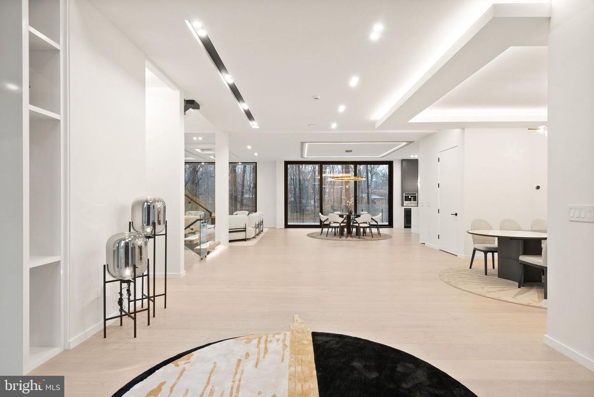 Dining room, Interior, Recessed Lighting, Wood Texture Flooring