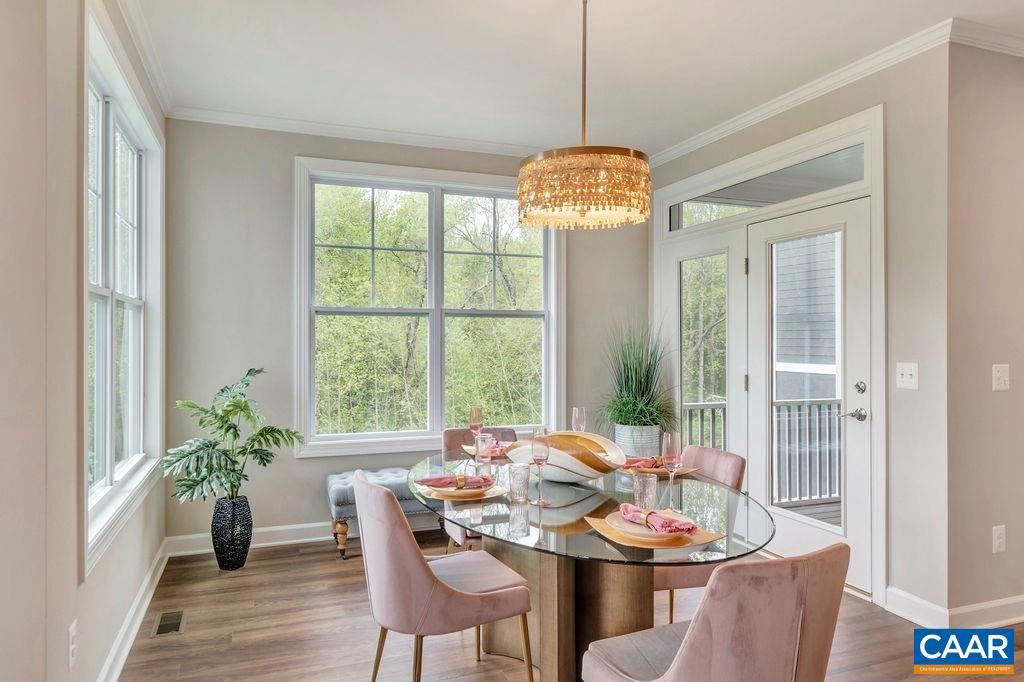 Chandelier, Dining room, Interior, Wood Texture Flooring