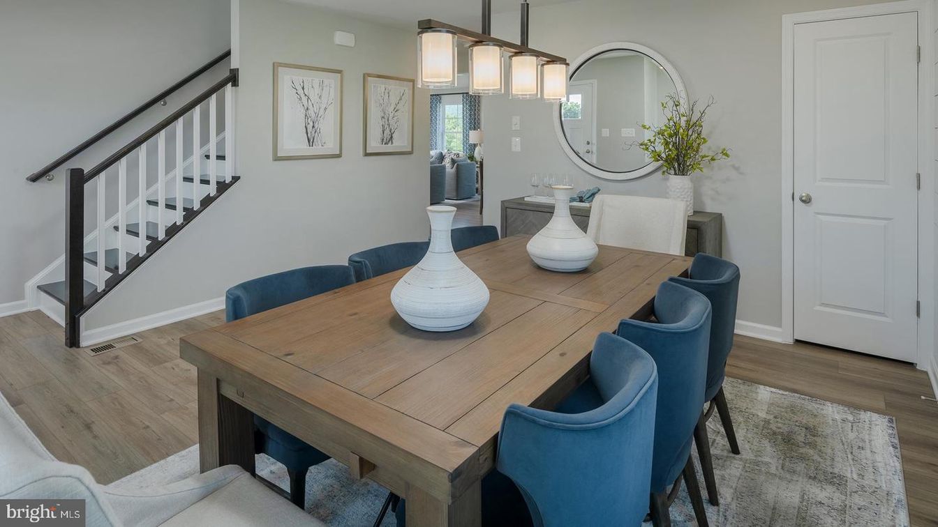 Dining room, Interior, Pendant Lights, Wood Texture Flooring