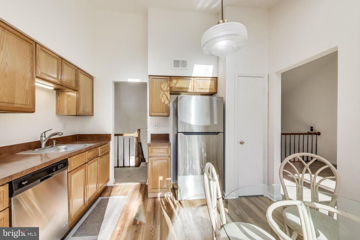 Interior, Kitchen, Pendant Lights, Stainless Steel Appliances, Wood Texture Flooring
