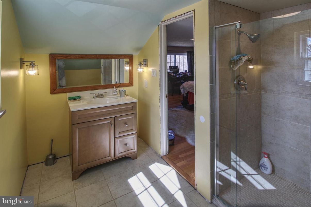 Bathroom, Glass Shower, Interior, Wood Texture Flooring