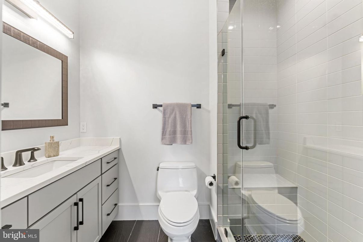 Bathroom, Glass Shower, Interior, Wood Texture Flooring
